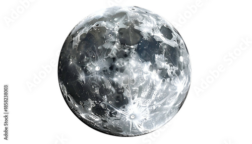 Realistic, detailed image of the moon with illuminated craters against a black background