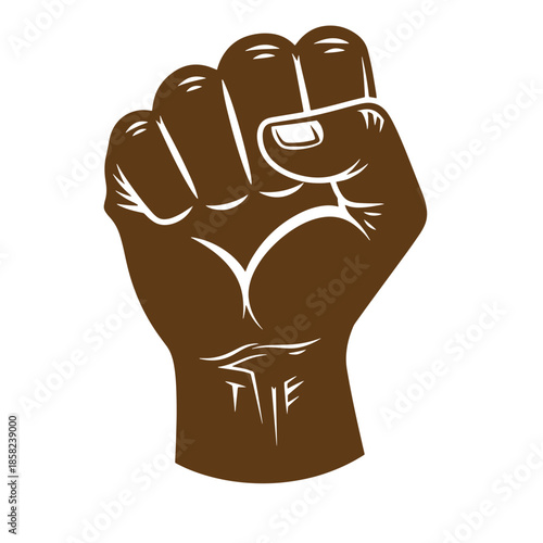 Vintage Brown clenched fist hand gesture with white lines isolated on transparent background