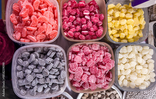 variety of sugar dusted fruit candies for retail sale