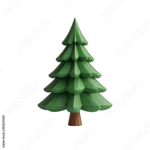 3D rendered evergreen tree with green needles and brown trunk, on black background