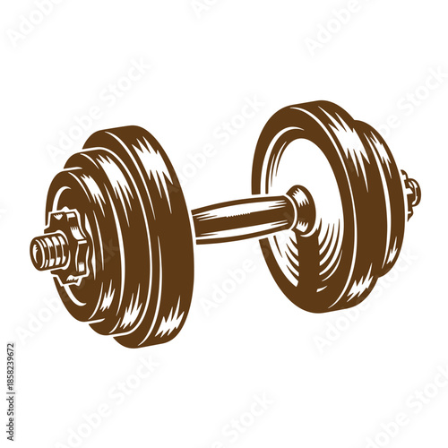 Vintage Brown dumbbell weightlifting equipment for strength training and exercise routine at the gym