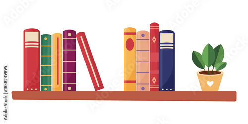 Colorful Books on Shelf Flat Vector Illustration