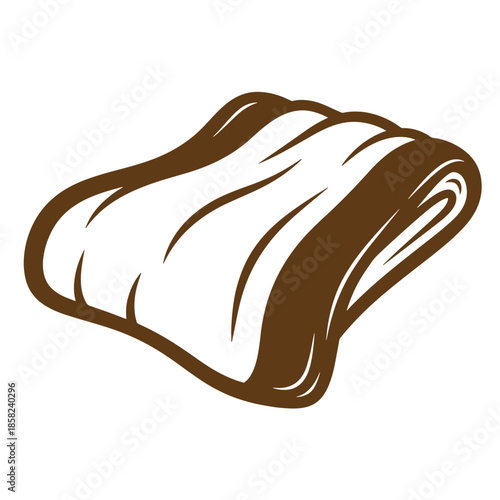 Vintage Brown food illustration of a folded flatbread on white surface