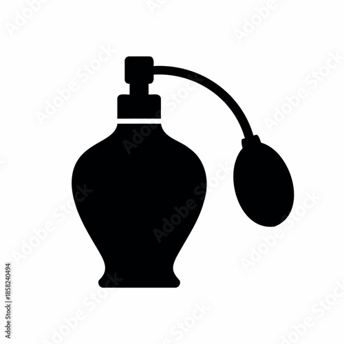 Black silhouette icon of a vintage perfume atomizer bottle with a spray bulb