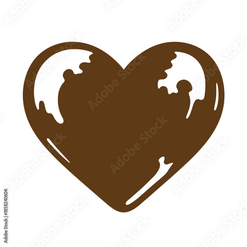 Vintage Brown heart shaped earth symbol with white continents on white background