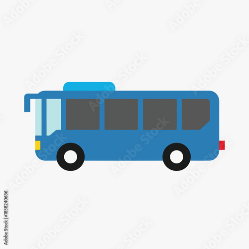 A simple blue public transport bus illustration in a flat, minimalist style.