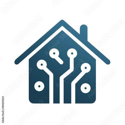 Smart Home Technology Icon - Digital Circuitry Integrated into a House Silhouette