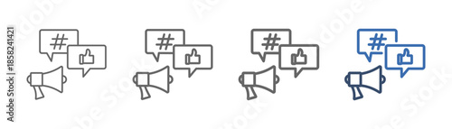 

outline icon set of social media marketing with loudspeaker, mass media, and sales designs