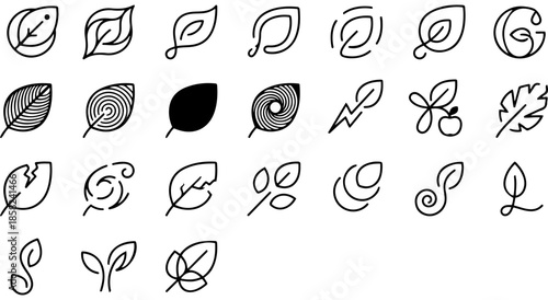 Collection of stylized leaf icons with various designs Vector