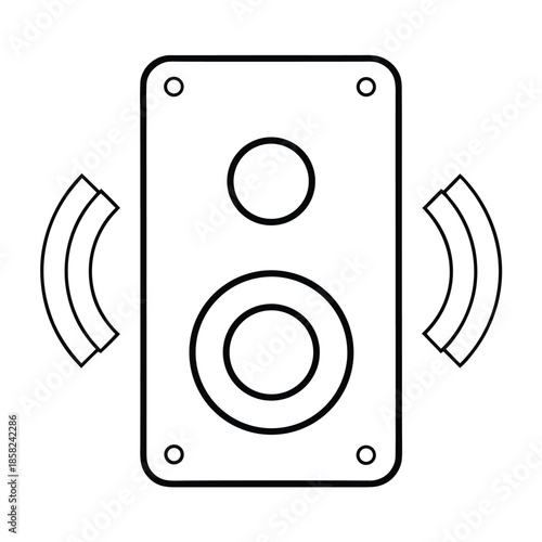 An illustration depicts a speaker emitting sound waves from its sides.