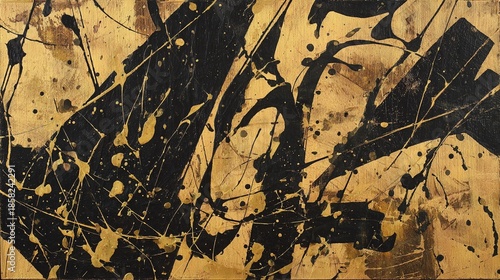 金箔に大胆な黒の筆致が走る、力強い和のアート