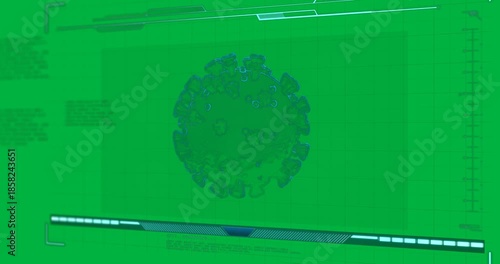 Animation of covid 19 cell and medical data processing on screen