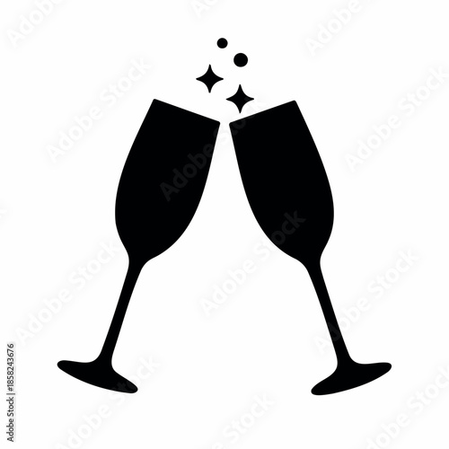 Two champagne flutes clinking in celebration icon
