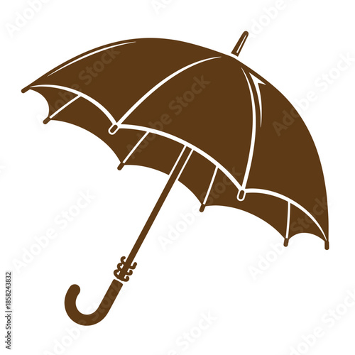 Vintage Brown umbrella icon with white lines on white background for design and illustration