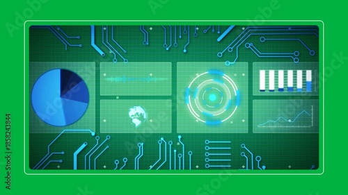 Animation of scope scanning, statistics recording and data processing on digital screens