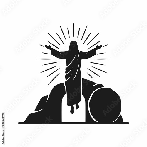 Easter concept design with vector silhouette of the resurrection of Jesus Christ with a white background Easter concept design