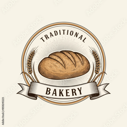 Vintage bakery emblem featuring rustic bread and classic design elements