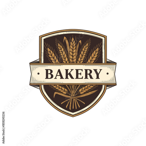 Elegant bakery emblem with wheat motifs and vintage badge design for artisanal