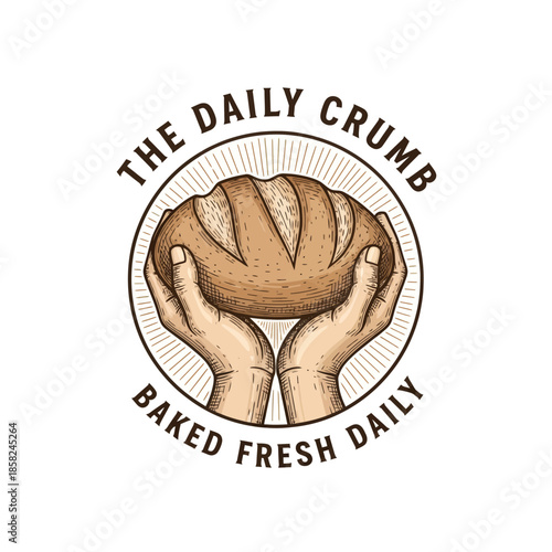Artisan bread with rustic crust held by hands emphasizing daily freshness and