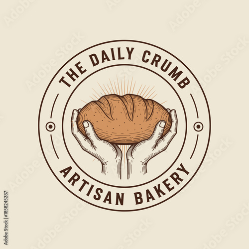 Logo design for artisanal bakery featuring hands holding a freshly baked bread
