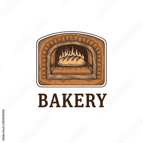 Artisan bakery bread oven with warm fire and handcrafted signage