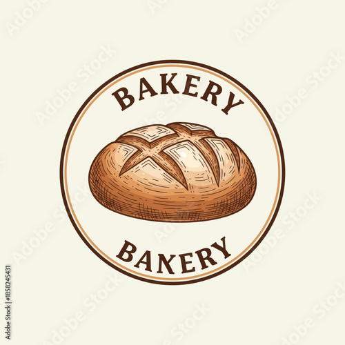 Artisan freshly baked bread with crusty golden exterior handcrafted bakery logo
