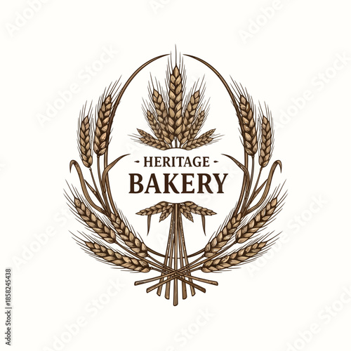 Elegant bakery logo featuring wheat stalks and vintage style design for