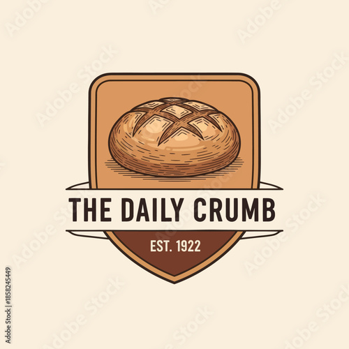 Artisan bakery logo featuring a freshly baked bread loaf with classic rustic