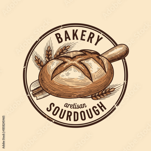 Artisanal bakery logo featuring sourdough bread in warm earth tones