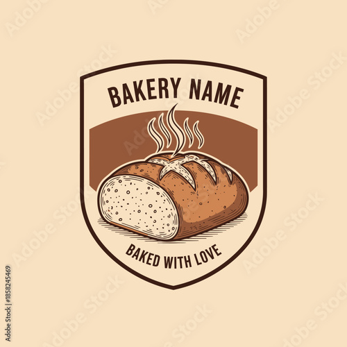 Warm and inviting bakery emblem featuring freshly baked bread with steam rising