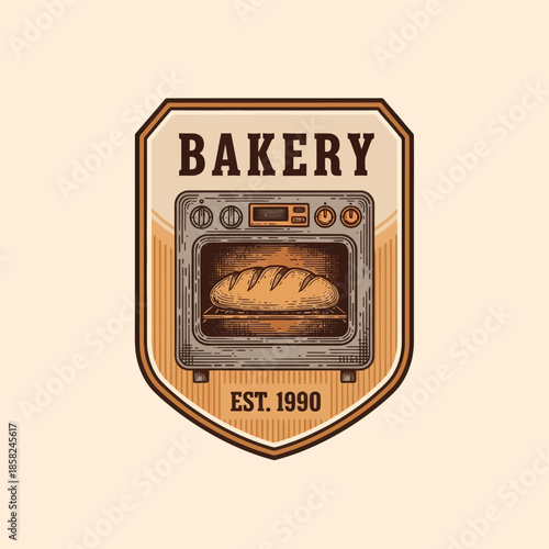 Vintage bakery emblem with oven illustration and establishment date