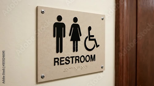 Standard Public Restroom Signage with Braille and Accessibility Symbols