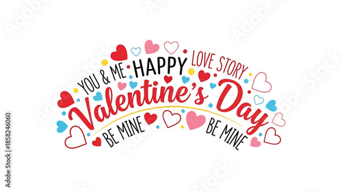Valentine's Day celebration with colorful hearts and love story