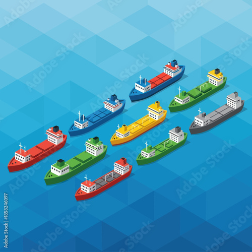 Colorful Cargo Ships in Formation.