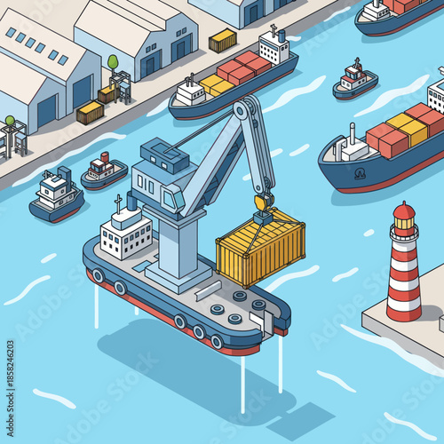 Cargo Ship Loading Containers at Dock.