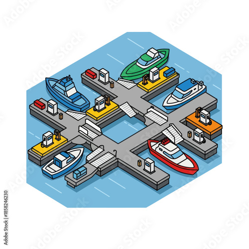 Boats Docked at Marina Illustration.