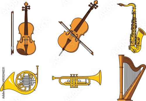 Classic Musical Instruments Vector Illustration