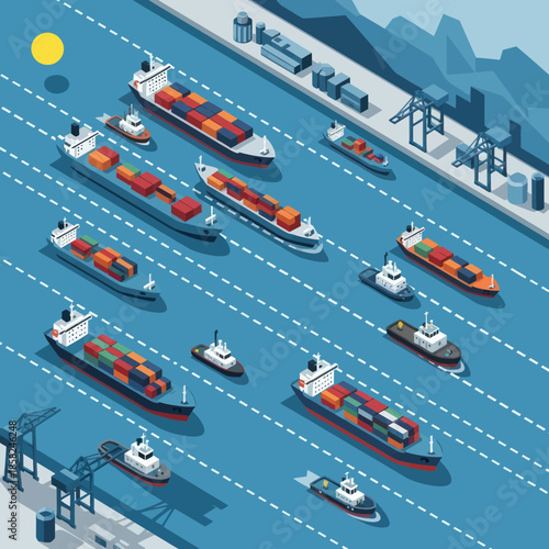 Cargo Ships and Tankers in Harbour.