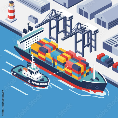 Cargo Ship with Containers at Dock.