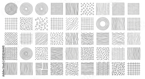A huge and diverse collection of hand-drawn abstract textures and seamless patterns including lines dots waves and grids.