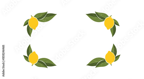 A minimalist and fresh frame design created with four lemon and leaf arrangements placed neatly in the corners of the page.