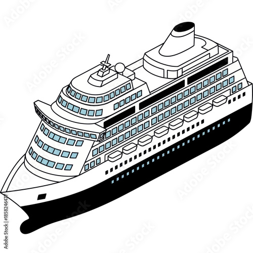 Luxury Cruise Ship Illustration with Multiple Decks.