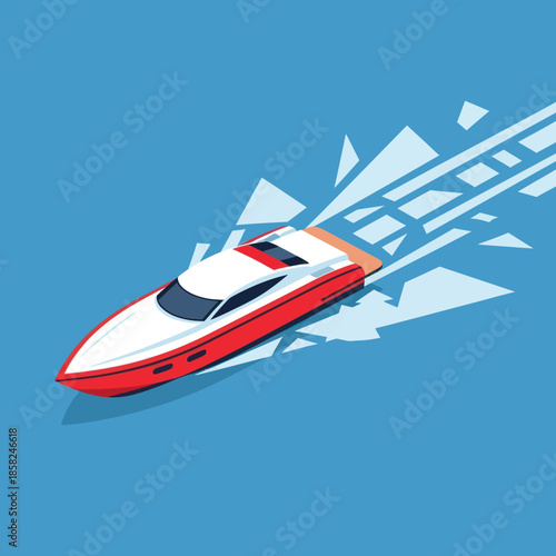 Red and White Speedboat Moving Fast.