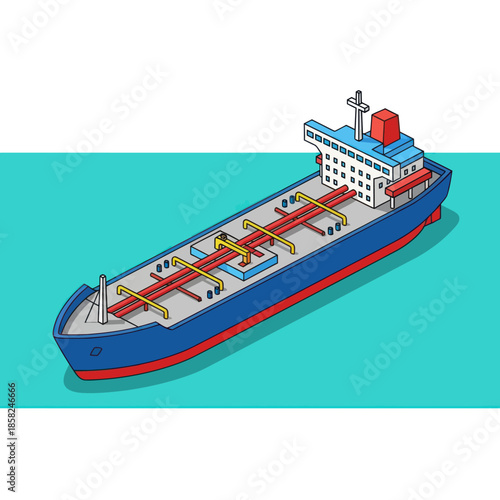 Blue Cargo Ship with Red Containers.