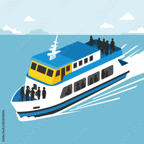 Ferry Boat Sailing with Passengers Onboard.