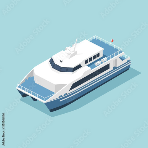 Luxury Yacht with White and Blue Design.