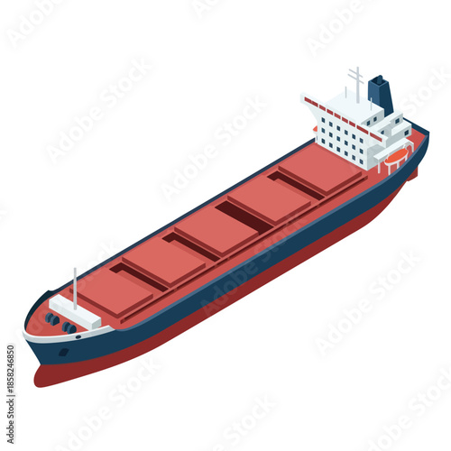 Large Red and Blue Cargo Ship Illustration.