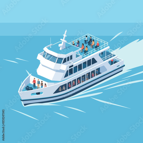 White Cruise Ship Sailing Through Ocean.