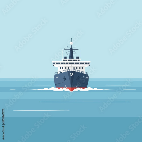 Large Cargo Ship Sailing on Ocean.