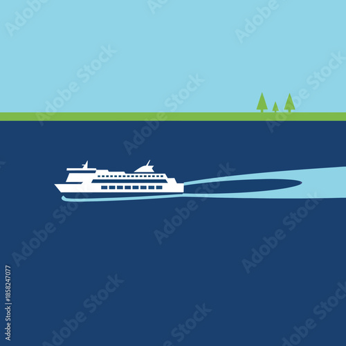 White Cruise Ship Sailing on Calm Waters.